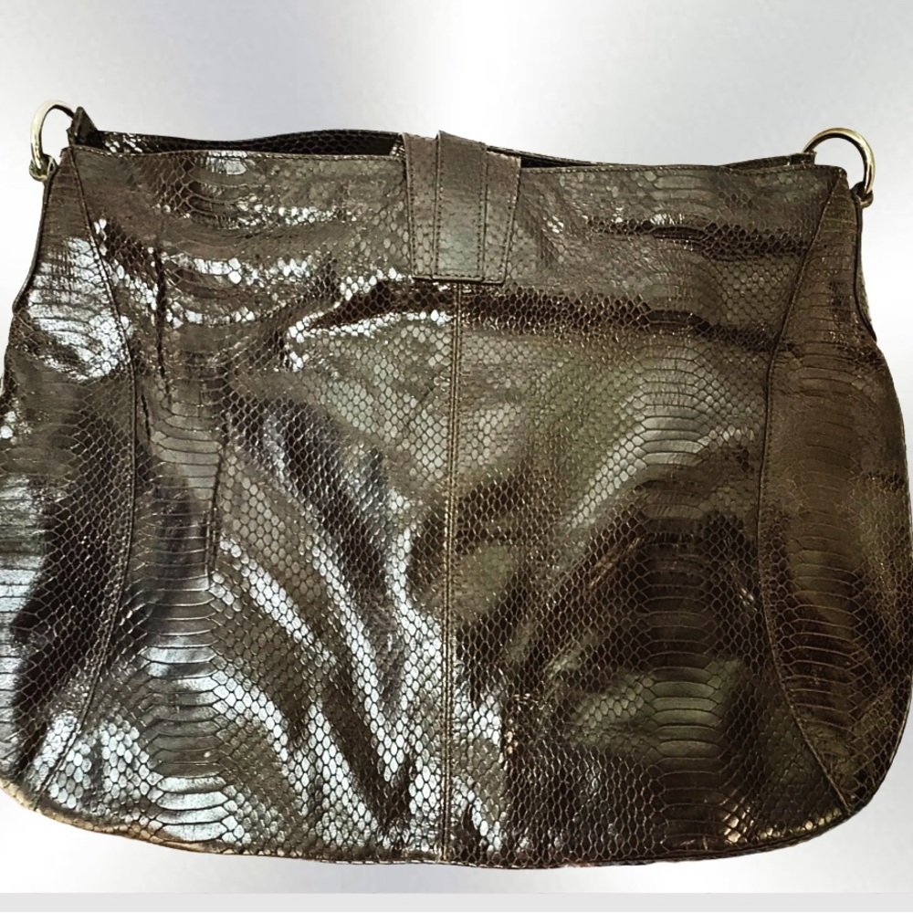 Elegant Furla Chocolate Brown Python Leather Tote… - image 2